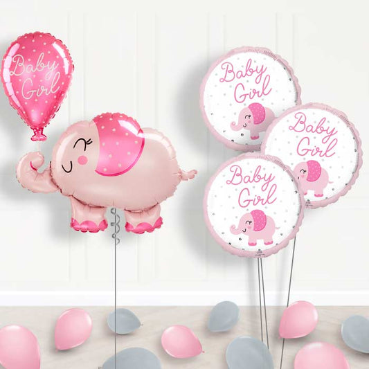 Giant Baby Girl Pink Elephant Shaped Balloon Bouquet Delivery