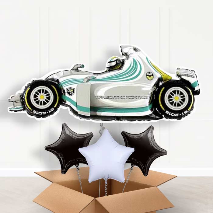 Giant Grey Racing Car Foil Balloon in a Box