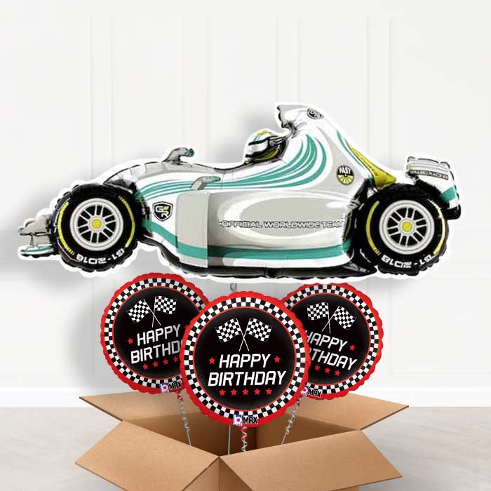 Giant Grey Racing Car Foil Balloon in a Box