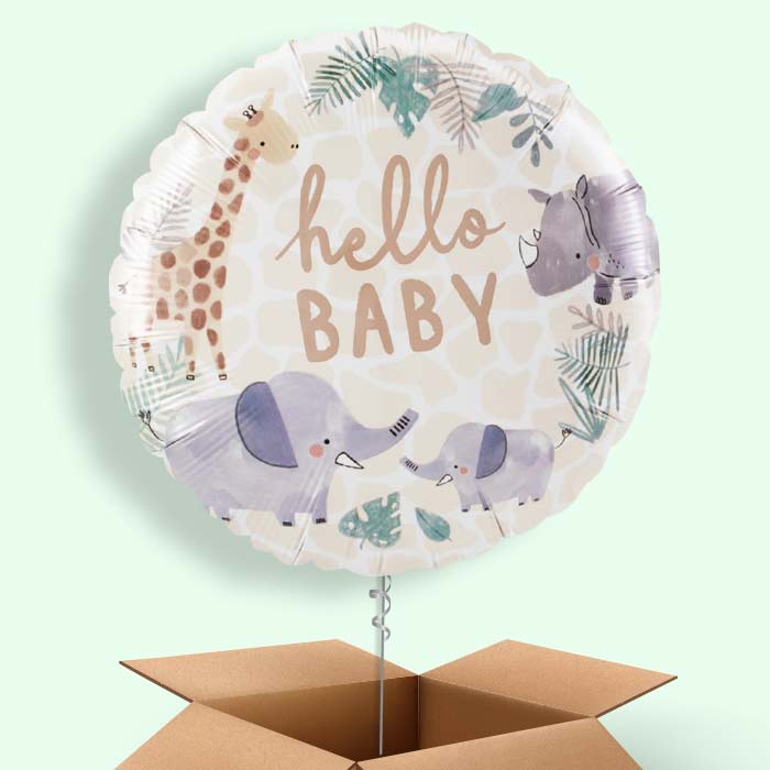 Jungle Animals Hello Baby Helium Balloon in a Box