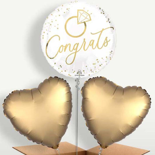 White & Gold Congrats Wedding Ring Helium Bunch of Balloons | Small Indoor Plants