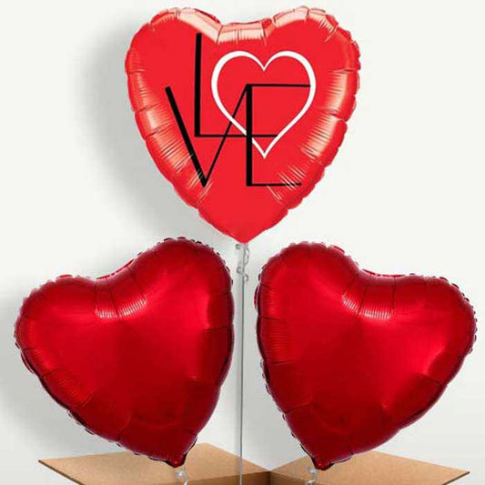 Red Heart Abstract Trio Balloon Bunch inflated with Helium | Small Indoor Plants