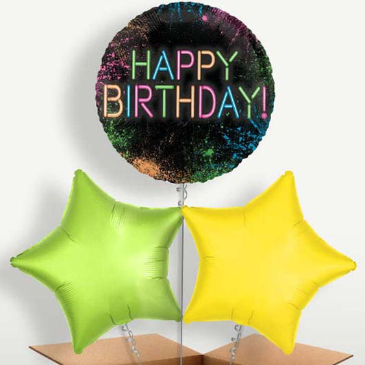 Neon Birthday Balloon Bunch inflated with Helium | Small Indoor Plants