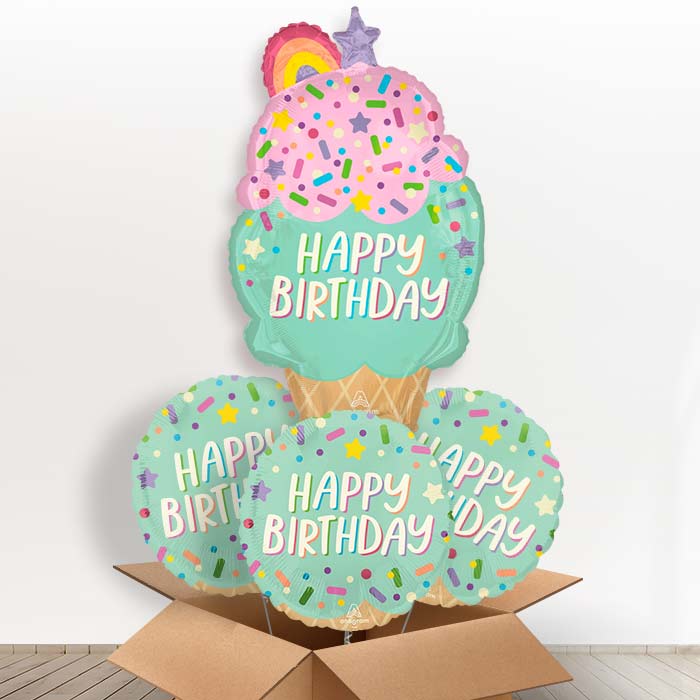 Giant Ice Cream Cone Foil Balloon in a Box - With 3 Themed Balloons | Small Indoor Plants