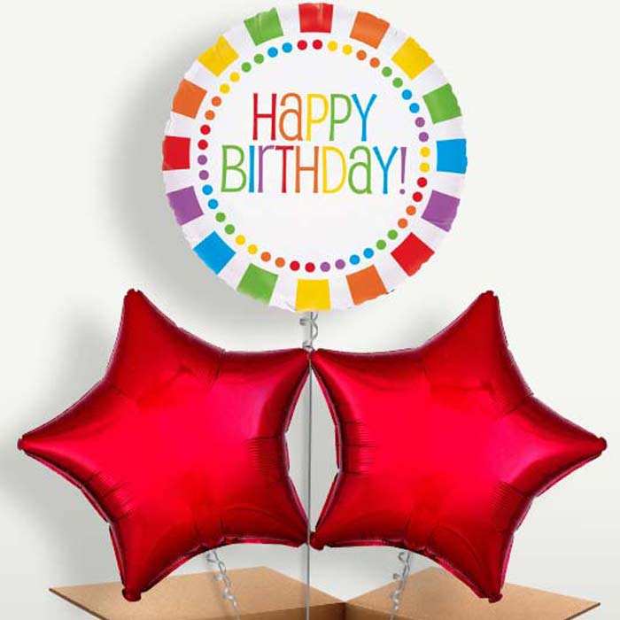 Rainbow Birthday Trio Balloon Bunch inflated with Helium | Small Indoor Plants