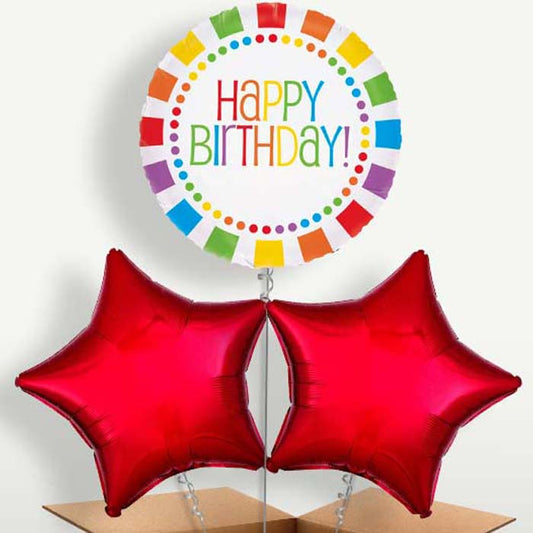 Rainbow Birthday Trio Balloon Bunch inflated with Helium | Small Indoor Plants