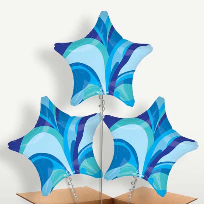 Blue Marble Star Bunch of Balloons inflated with Helium | Small Indoor Plants