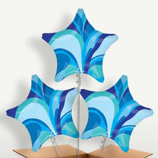 Blue Marble Star Bunch of Balloons inflated with Helium | Small Indoor Plants