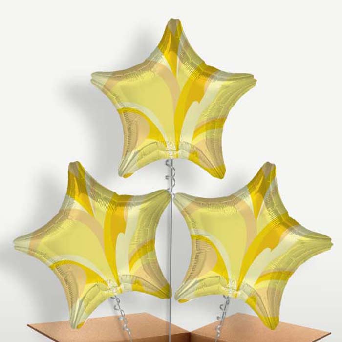 Gold Marble Star Trio Balloon Bunch inflated with Helium | Small Indoor Plants