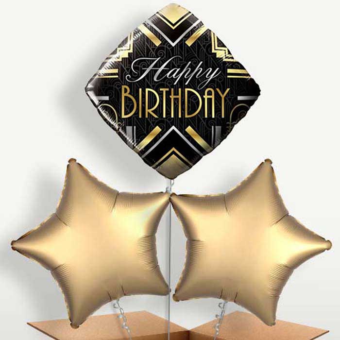 Happy Birthday Art Deco Balloons in a Bunch | Small Indoor Plants