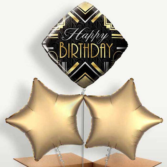 Happy Birthday Art Deco Balloons in a Bunch | Small Indoor Plants