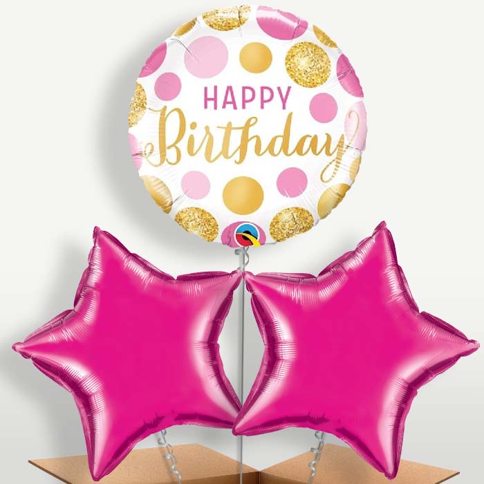Pink & Gold Birthday Bunch of Balloons inflated with Helium | Small Indoor Plants
