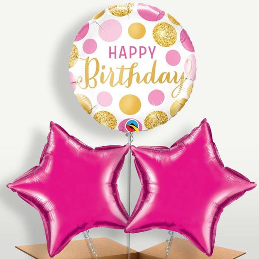 Pink & Gold Birthday Bunch of Balloons inflated with Helium | Small Indoor Plants