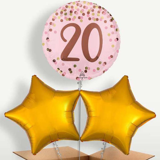 Pretty Pink 20th Birthday Trio Balloon Bunch | Small Indoor Plants