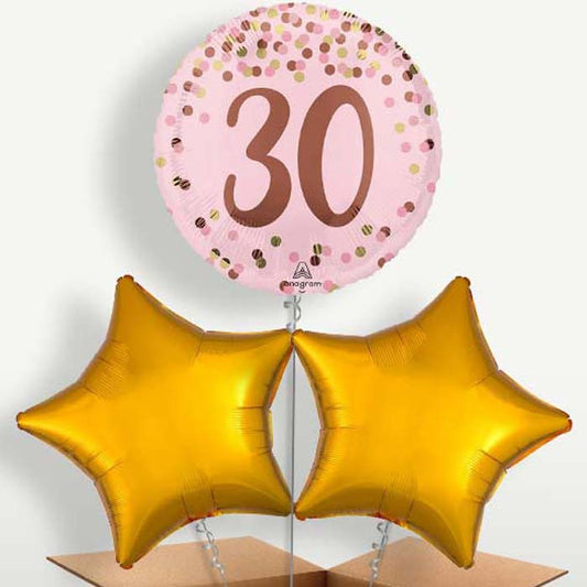 Pretty Pink 30th Birthday Trio Balloon Bunch | Small Indoor Plants