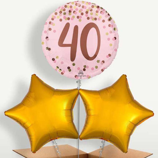 Pretty Pink 40th Birthday Trio Balloon Bunch | Small Indoor Plants
