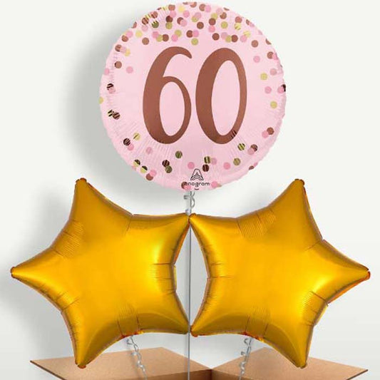 Pretty Pink 60th Birthday Trio Balloon Bunch | Small Indoor Plants