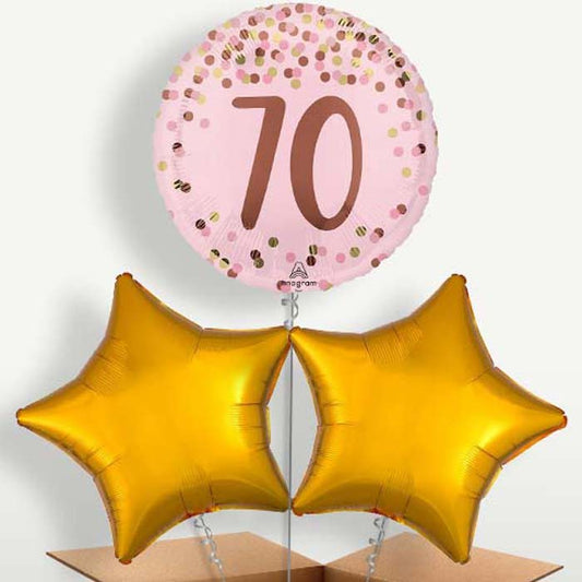 Pretty Pink 70th Birthday Trio Balloon Bunch | Small Indoor Plants