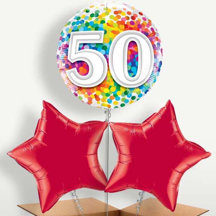 Colourful Confetti 50th Birthday Bunch of Balloons | Small Indoor Plants