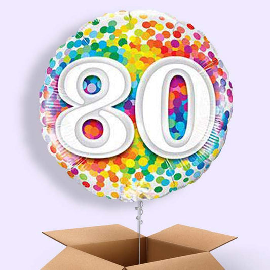 80th Birthday Balloons in a Box - Colourful Confetti