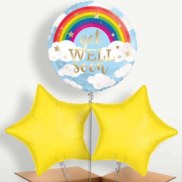 Rainbow Get Well Soon Trio Balloon Bunch | Small Indoor Plants
