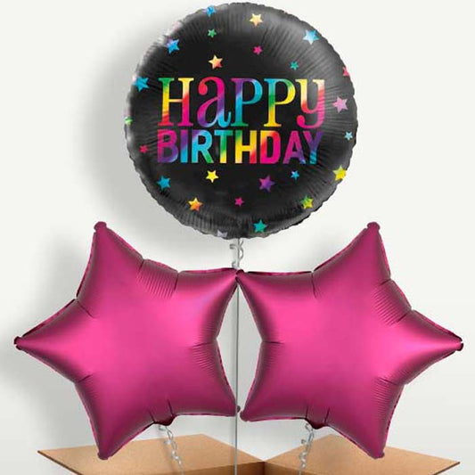 Black Rainbow Happy Birthday Bunch of Balloons | Small Indoor Plants