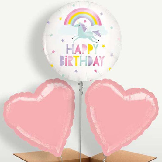 Rainbow Unicorn Happy Birthday Trio Balloon Bunch | Small Indoor Plants
