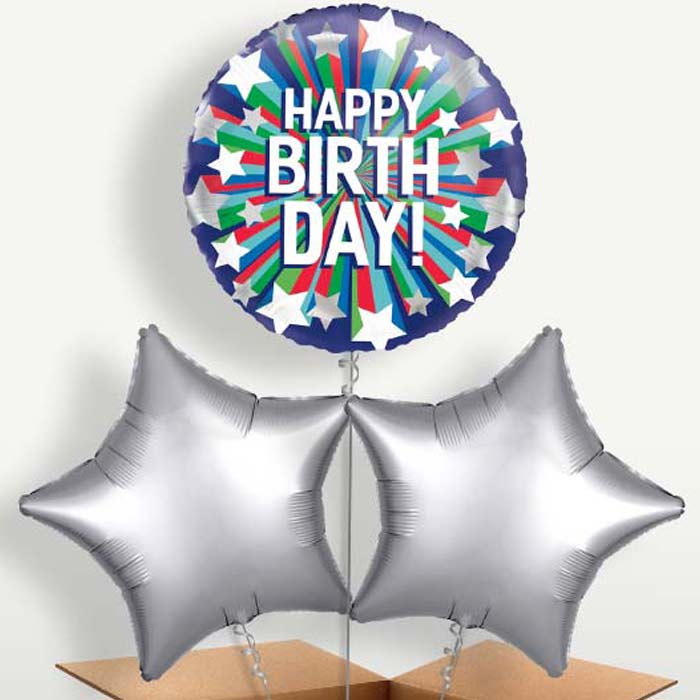 Shooting Stars Happy Birthday Helium Bunch of Balloons | Small Indoor Plants