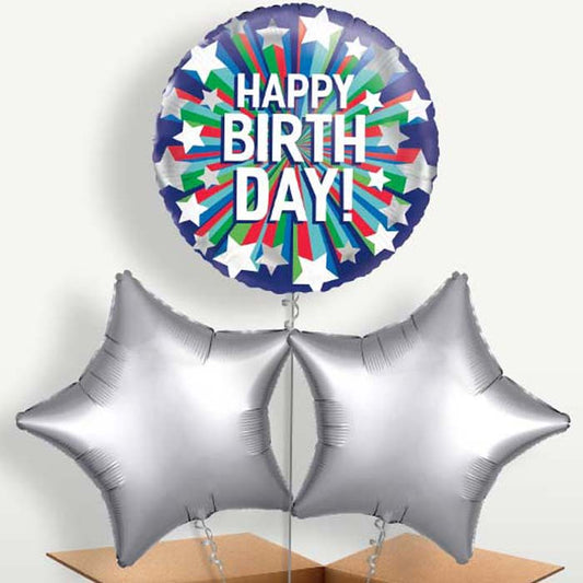 Shooting Stars Happy Birthday Helium Bunch of Balloons | Small Indoor Plants