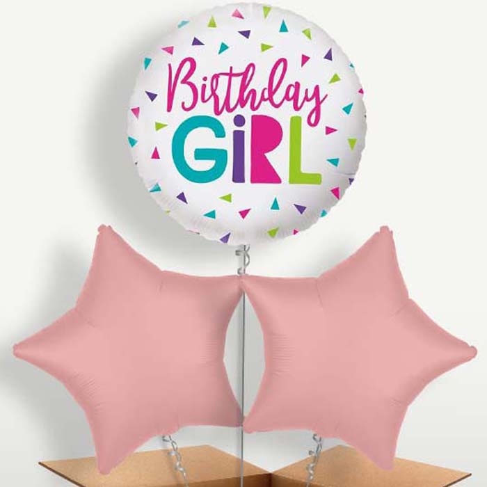 Birthday Girl Confetti Bunch of Balloons inflated with Helium | Small Indoor Plants