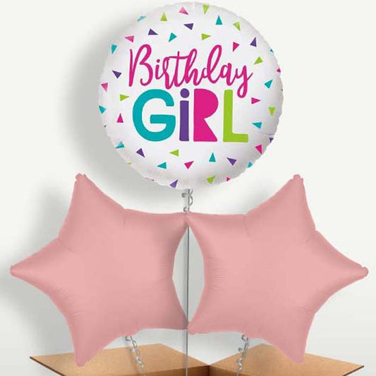 Birthday Girl Confetti Bunch of Balloons inflated with Helium | Small Indoor Plants