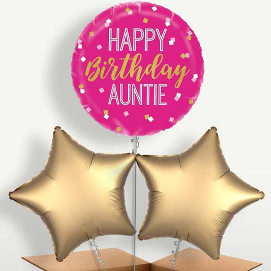 Happy Birthday Auntie Aunt Pink Balloons in a Bunch | Small Indoor Plants
