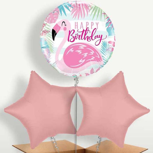 Flamingo Happy Birthday Trio Balloon Bunch | Small Indoor Plants