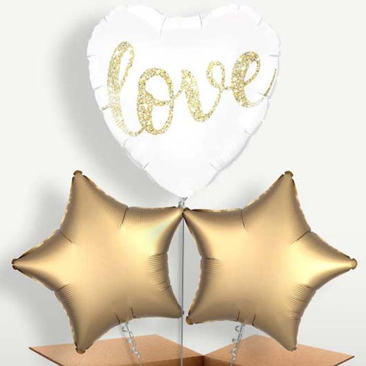 Glitter Heart Love Trio Balloon Bunch inflated with Helium | Small Indoor Plants