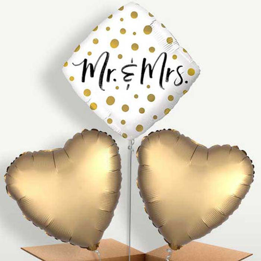 Mr & Mrs Gold Balloon Bunches inflated with Helium | Small Indoor Plants