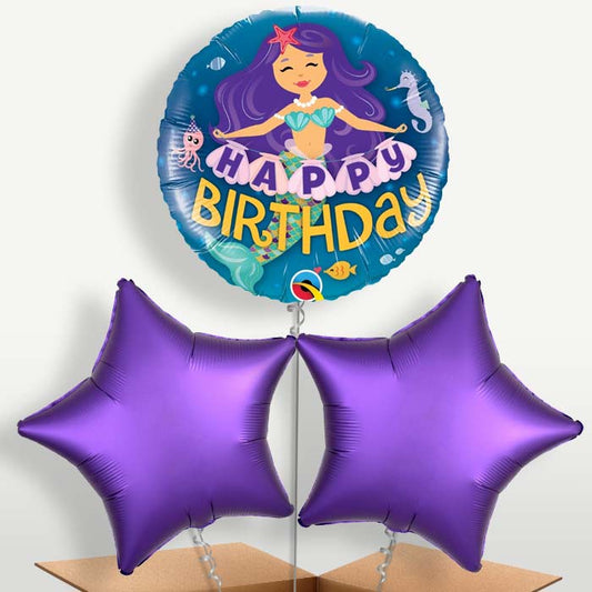 Happy Birthday Mermaid Bunch of Balloons inflated with Helium | Small Indoor Plants