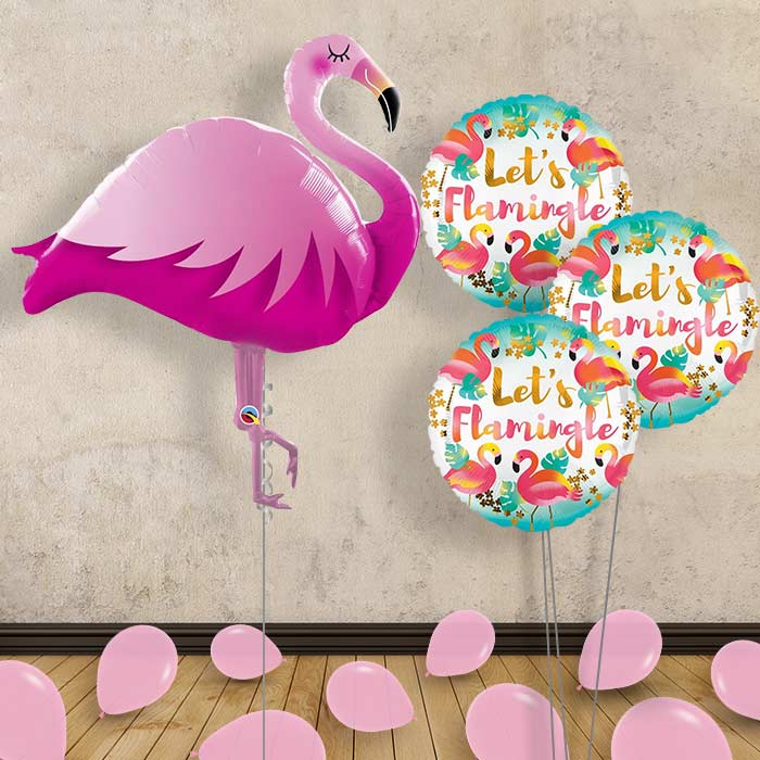 Flamingo Inflated Helium Balloons Delivered - Themed Bouquet and Latex | Small Indoor Plants