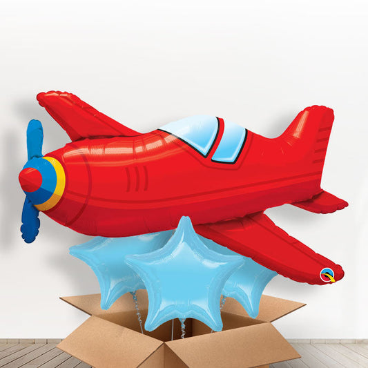 Red Airplane Balloon in a Box Gift - With 3 Plain Balloons | Small Indoor Plants