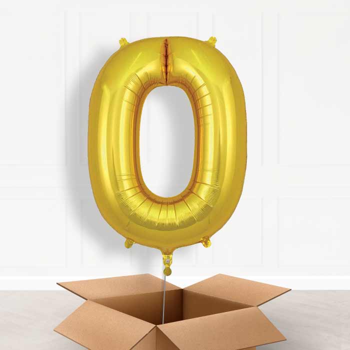 Gold Number 0 Balloon in a Box