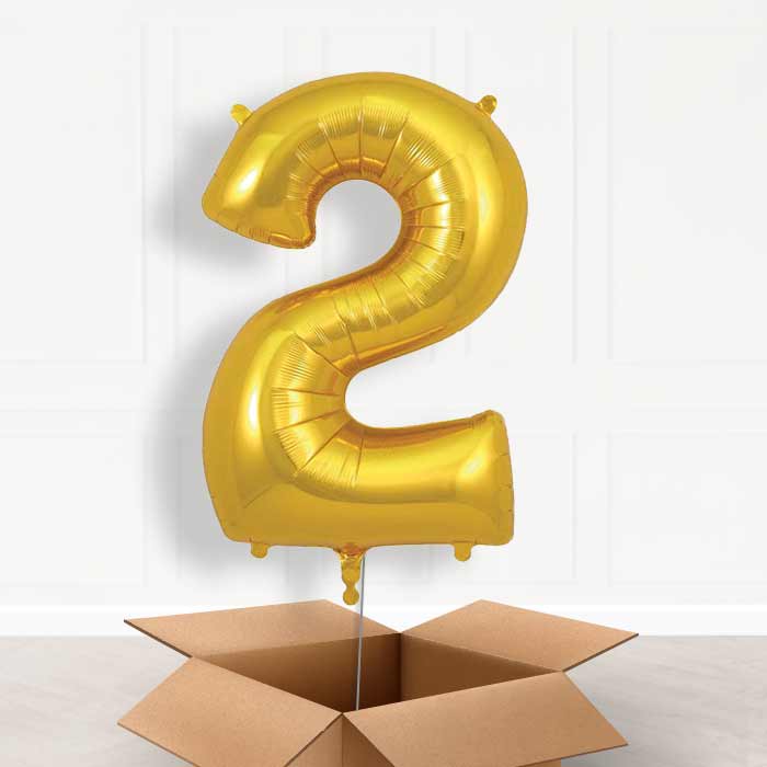 Gold Number 2 Balloon in a Box