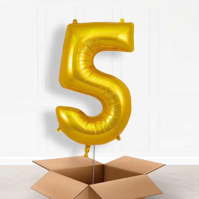 Gold Number 5 Balloon in a Box