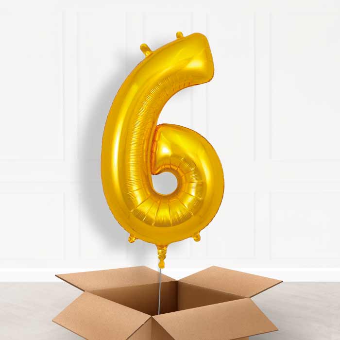 Gold Number 6 Balloon in a Box