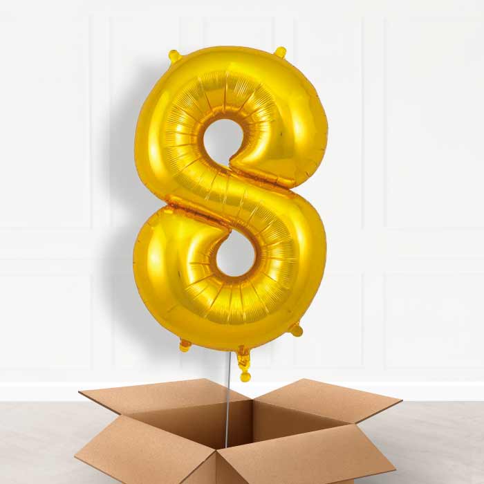 Gold Number 8 Balloon in a Box