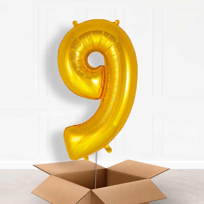 Gold Number 9 Balloon in a Box