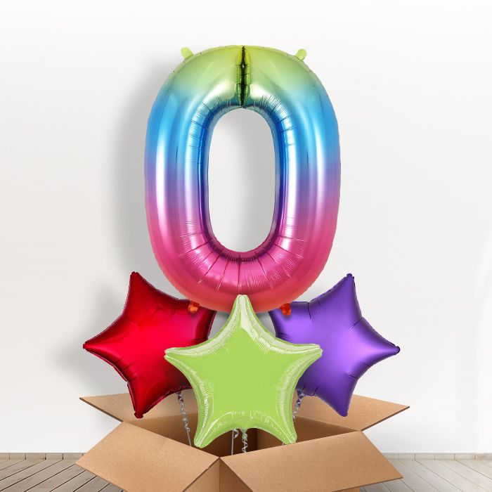 Number 0 Balloon in a Box - Rainbow