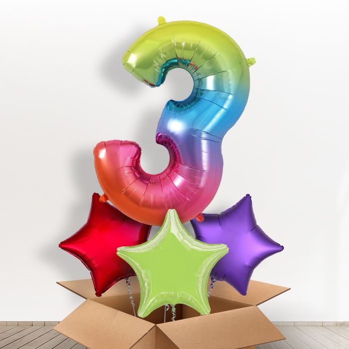 Rainbow Number 3 Balloon in a Box