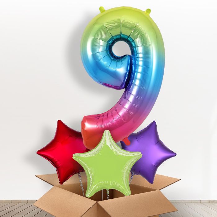 Number 9 Balloon in a Box - Rainbow