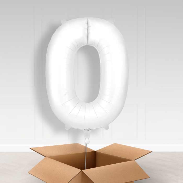 Matte White Number 0 Balloon in a Box