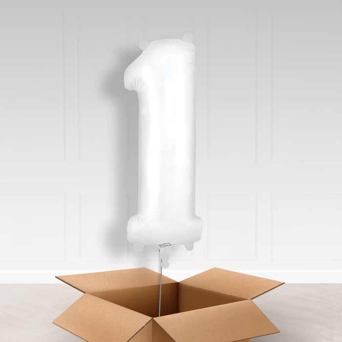 Matte White Number 1 Balloon in a Box