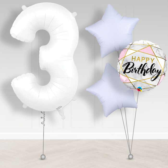 Matte White Number 3 Balloon in a Box